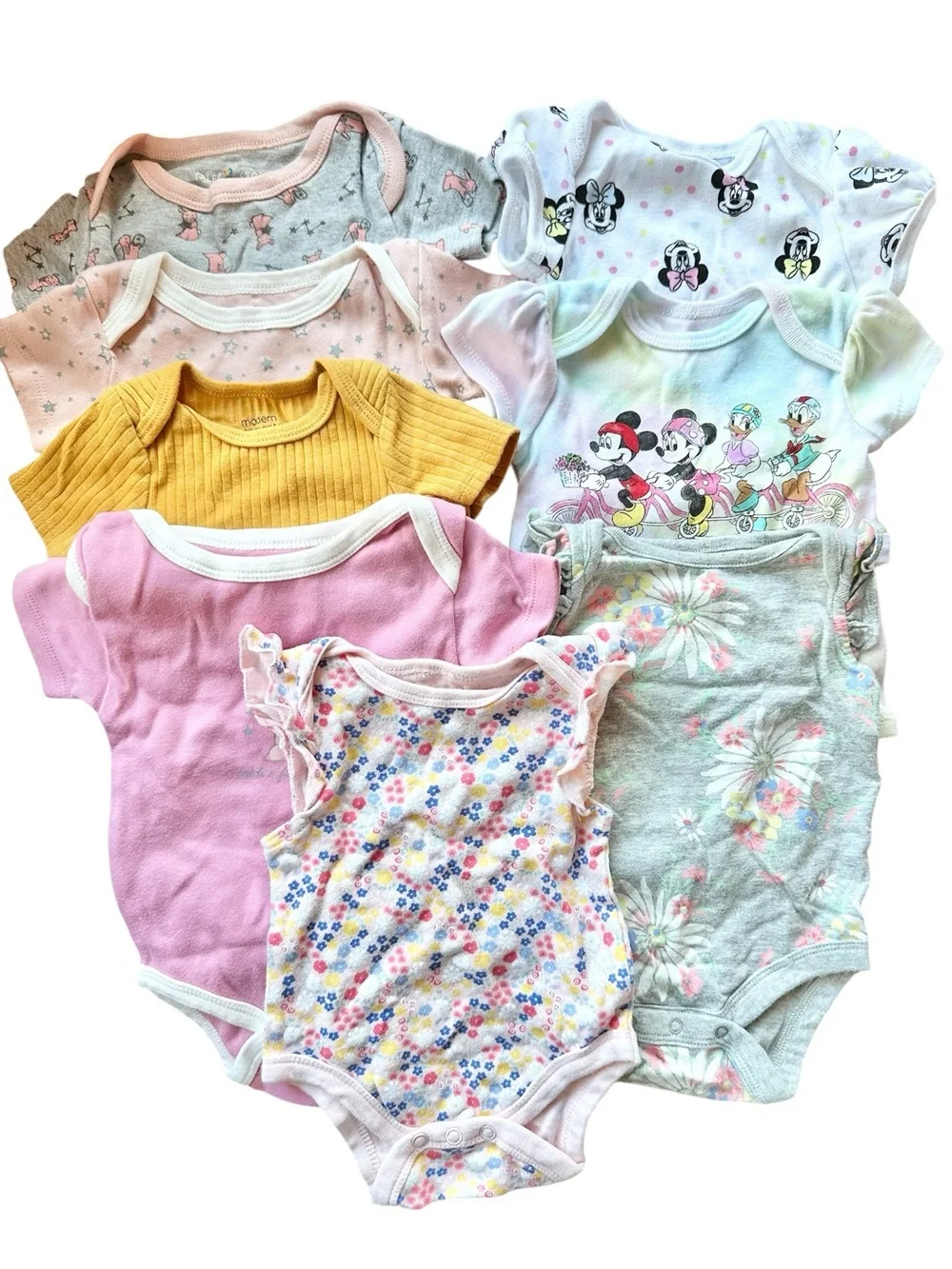 Short sleeve onesie bodysuit lot (various brands) size 0-3 months Disney, stars